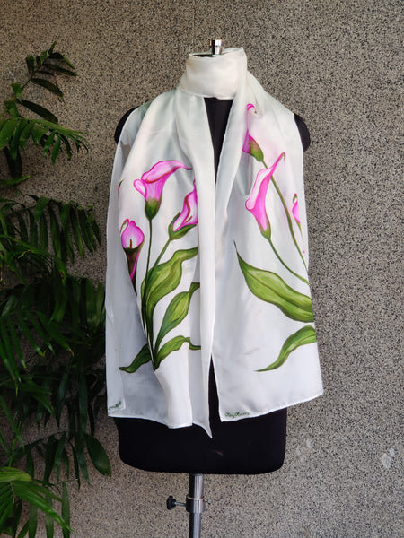 Hand Painted Silk Stole - Fuchsia Pink