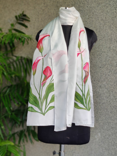 Hand Painted Silk Stole - Rouge Red