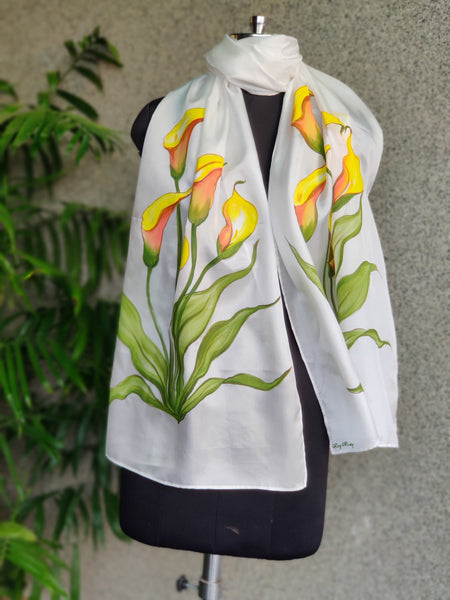 Hand Painted Silk Stole - Dandelion Yellow