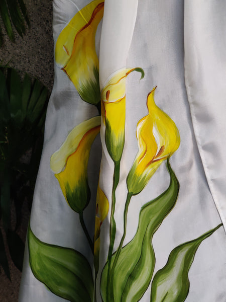 Hand Painted Silk Stole - Lemon Yellow