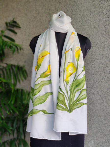 Hand Painted Silk Stole - Lemon Yellow