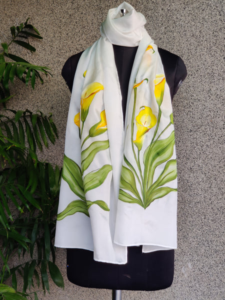 Hand Painted Silk Stole - Lemon Yellow