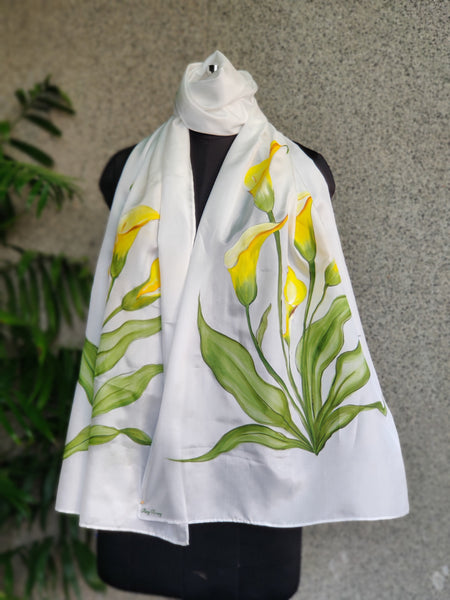 Hand Painted Silk Stole - Lemon Yellow