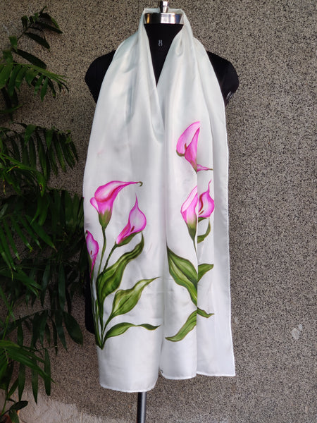 Hand Painted Silk Stole - Fuchsia Pink