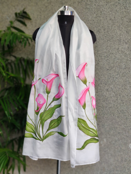 Hand Painted Silk Stole - Candy Pink