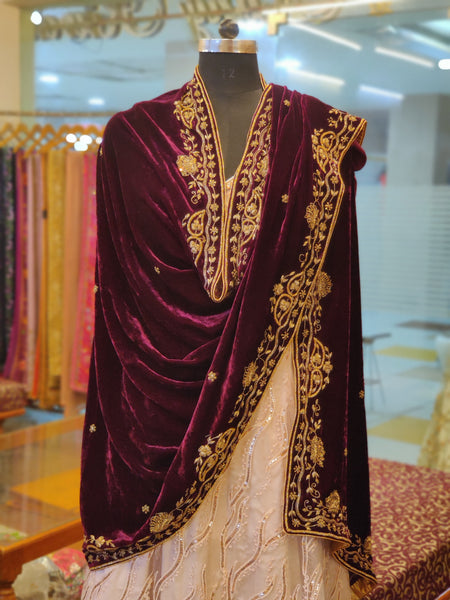 Bahar Bel - Wine Velvet Shawl