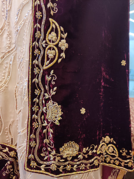 Bahar Bel - Wine Velvet Shawl