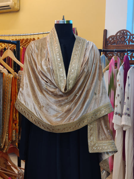 Sitara Booti - Beige Velvet Shawl