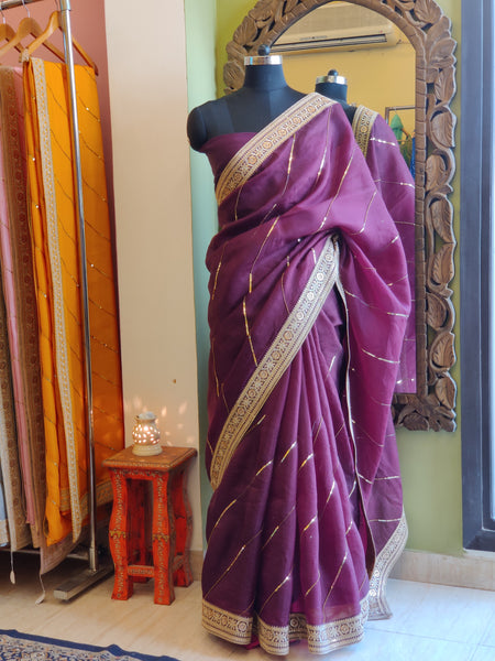 Wine Sitara Leheriya Saree