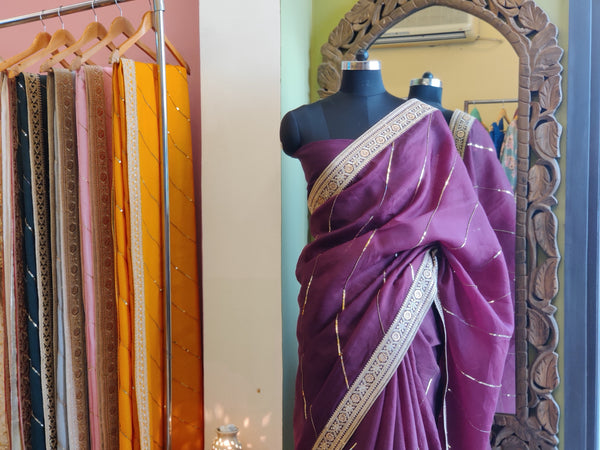 Wine Sitara Leheriya Saree