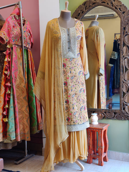 Pastel Yellow Sharara Suit