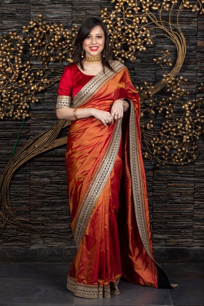 The King’s Progression - Sunset Orange Saree