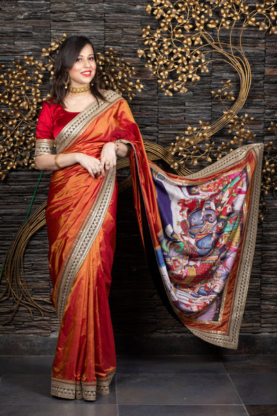 The King’s Progression - Sunset Orange Saree