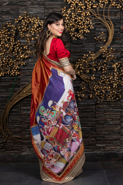 The King’s Progression - Sunset Orange Saree