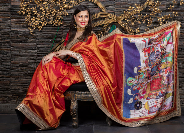 The King’s Progression - Sunset Orange Saree