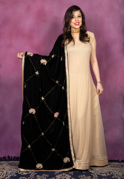Kairi Jangla  - Black Velvet Shawl