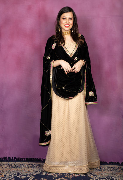 Kairi Jangla  - Black Velvet Shawl