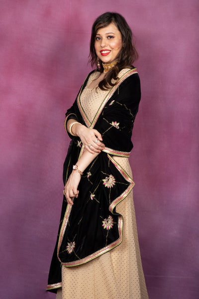 Kairi Jangla  - Black Velvet Shawl