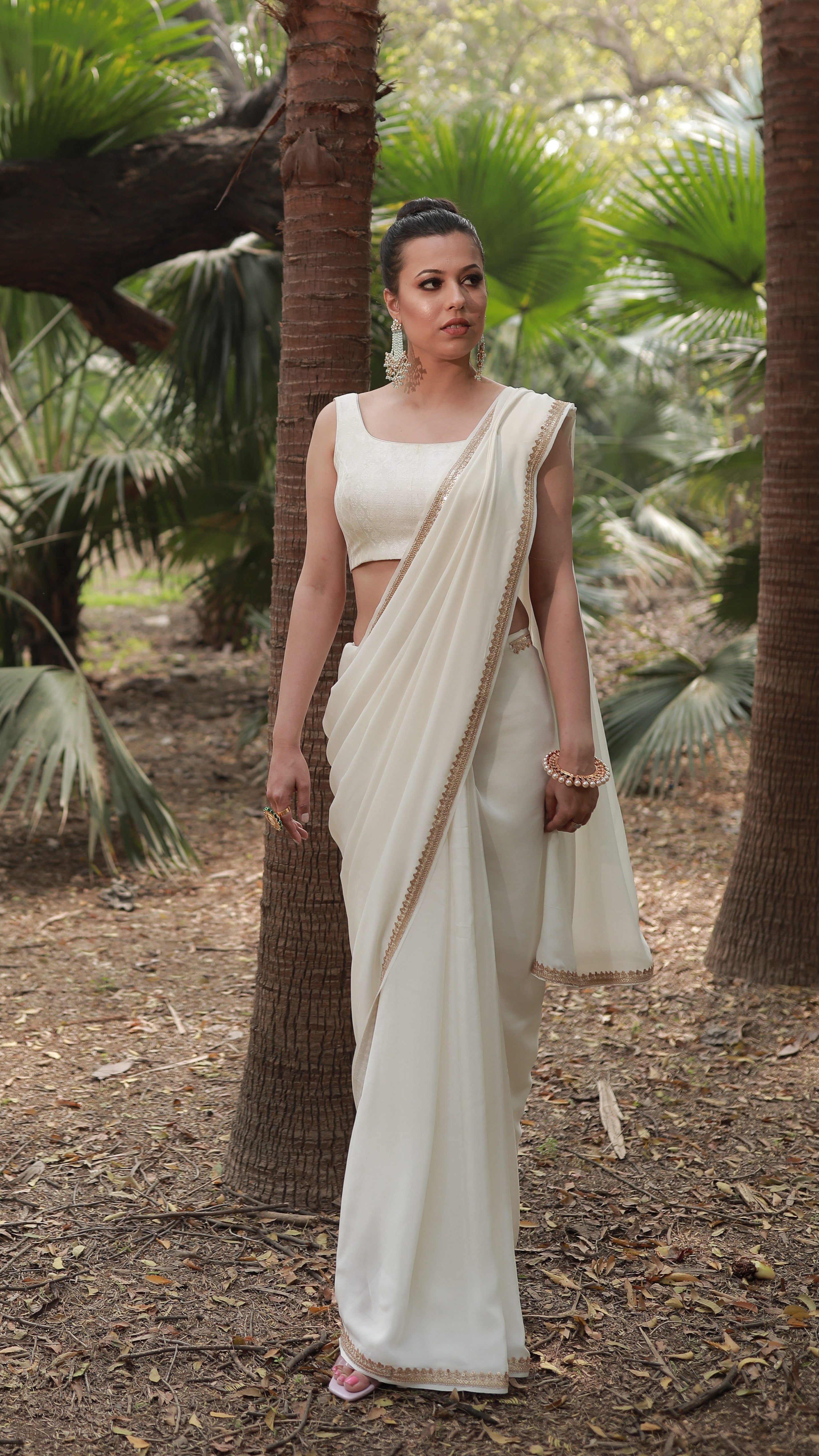 Ivory Shikargah Jacket Saree Set