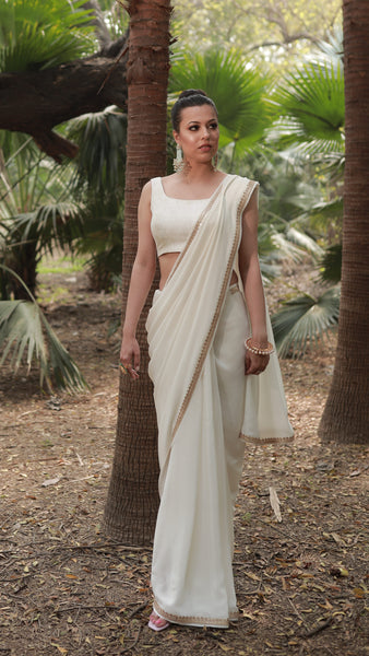 Ivory Shikargah Jacket Saree Set
