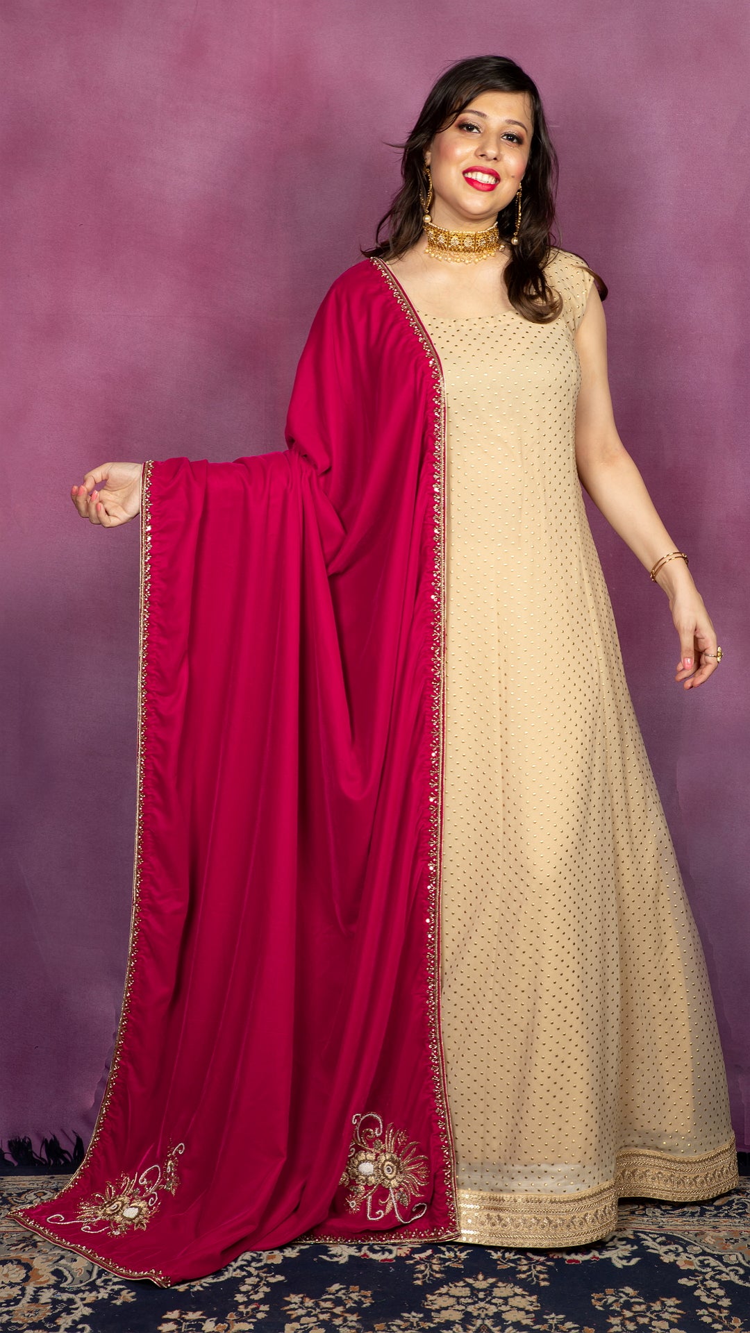 Konia Boota - Magenta Velvet Shawl