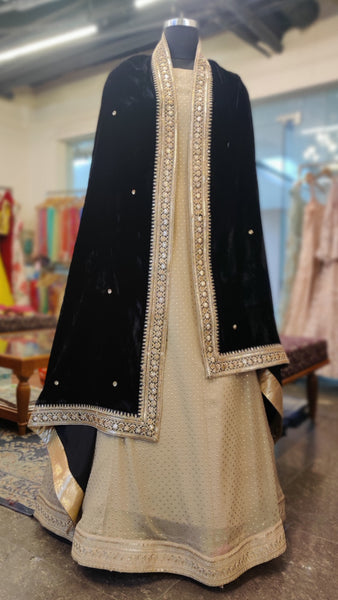 Sitara Booti - Black Velvet Shawl