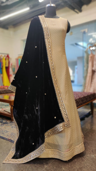 Sitara Booti - Black Velvet Shawl