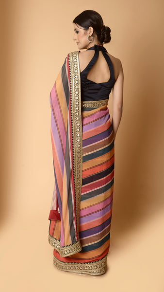Retro Stripes Printed Saree