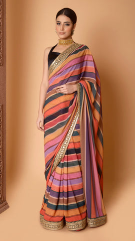 Retro Stripes Printed Saree