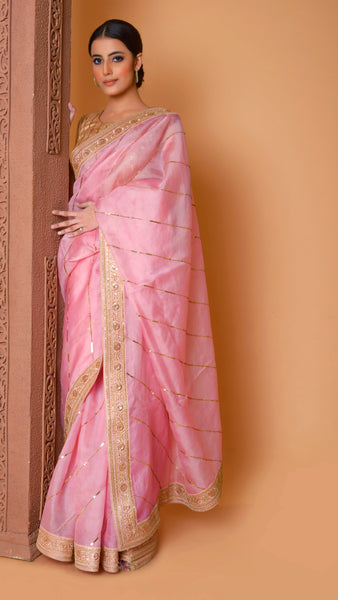 Pink Sitara Leheriya Saree