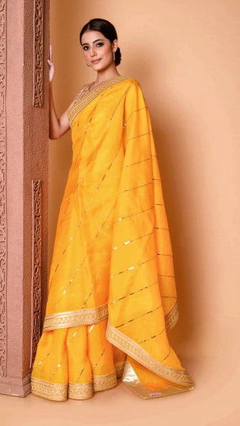 Yellow Sitara Leheriya Saree