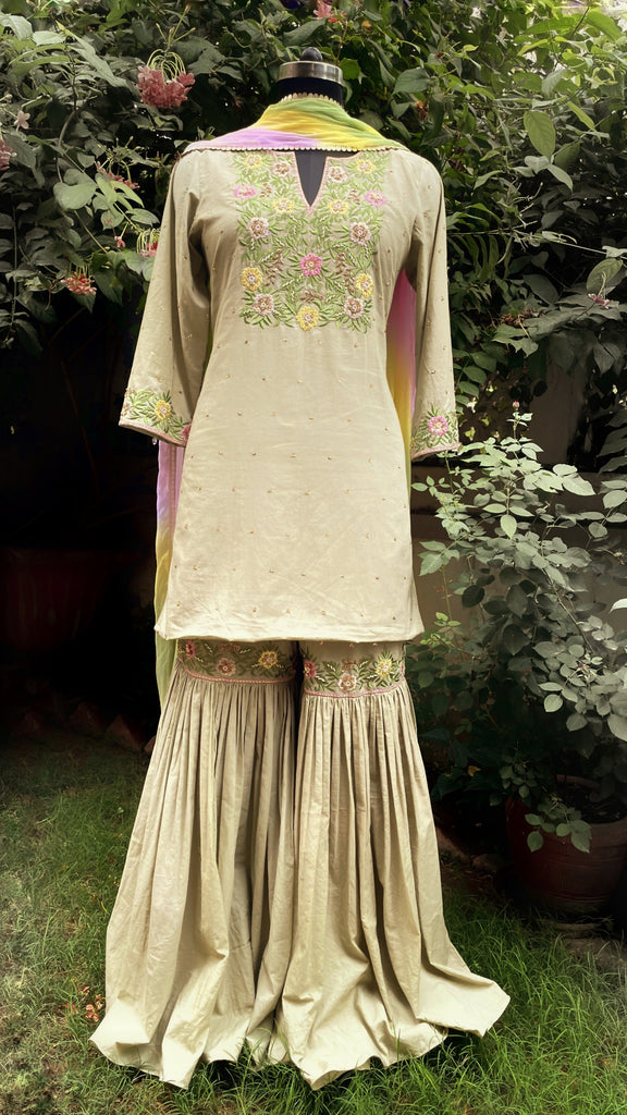 Ecru Brown Gharara Suit