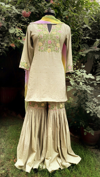 Ecru Brown Gharara Suit