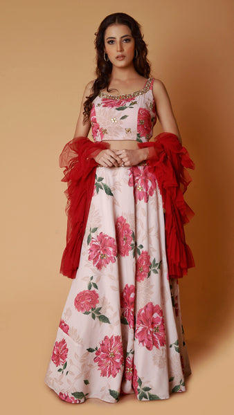 Light Peach Floral Lehenga