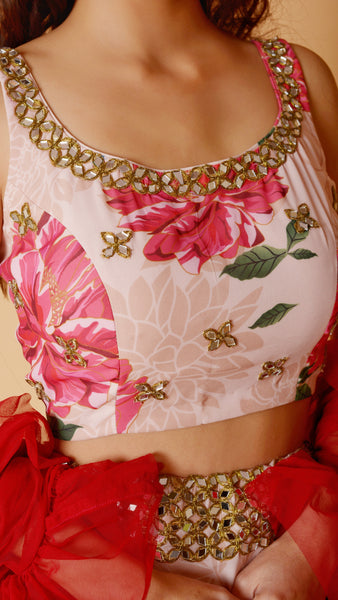 Light Peach Floral Lehenga