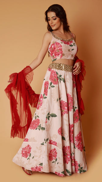 Light Peach Floral Lehenga