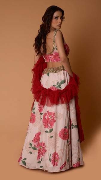 Light Peach Floral Lehenga
