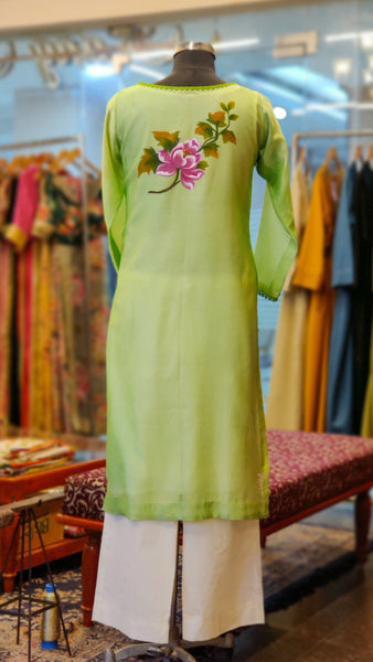 Sea foam Green Hand Painted Floral Kurta Set