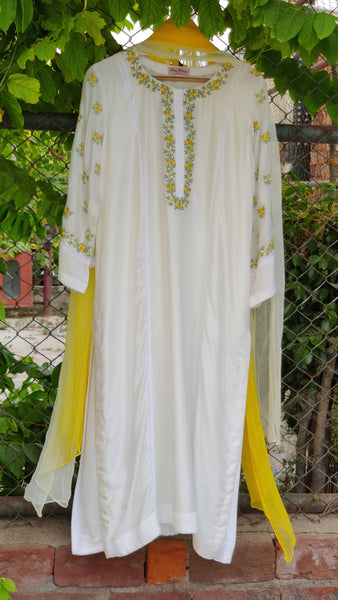 Modal Silk Yellow Motif Kurta Set