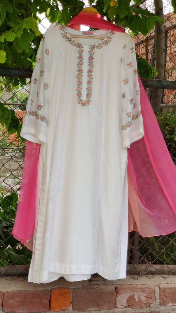 Modal Silk Peach Motif Kurta Set