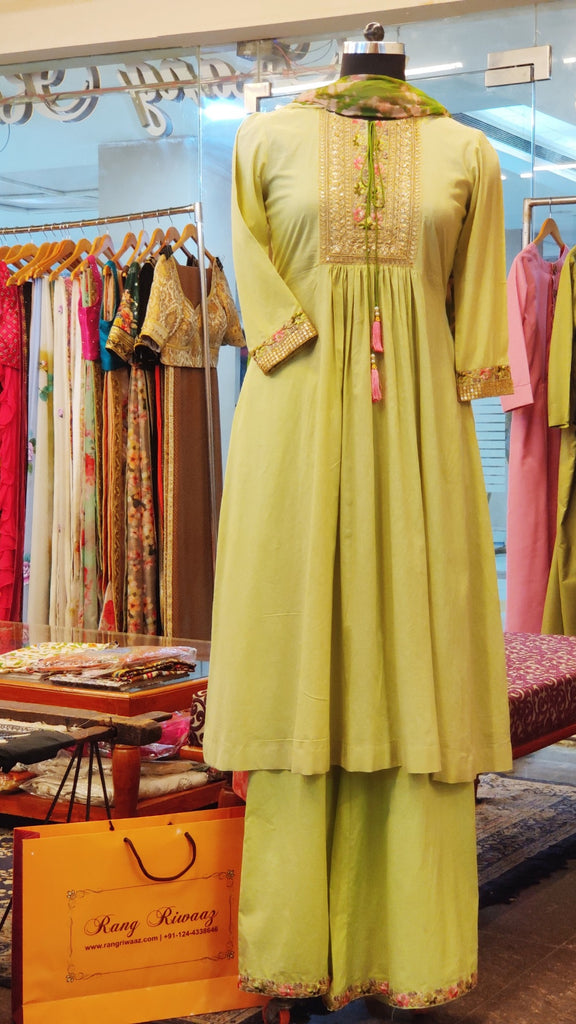 Lime Green Anarkali Suit Set