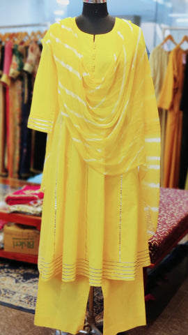 Yellow Cotton Anarkali Suit