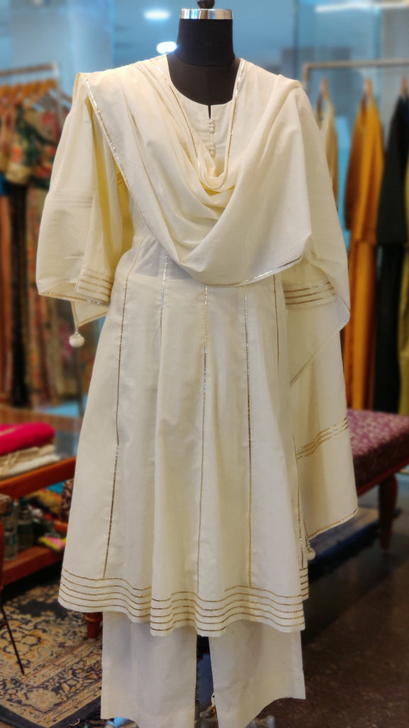 Off-white Cotton Anarkali Suit