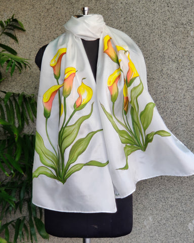 Hand Painted Silk Stole - Dandelion Yellow