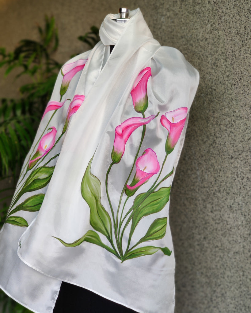 Hand Painted Silk Stole - Candy Pink