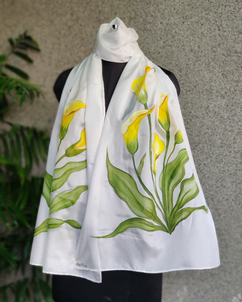 Hand Painted Silk Stole - Lemon Yellow