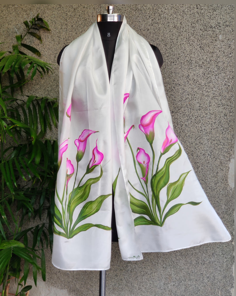 Hand Painted Silk Stole - Fuchsia Pink