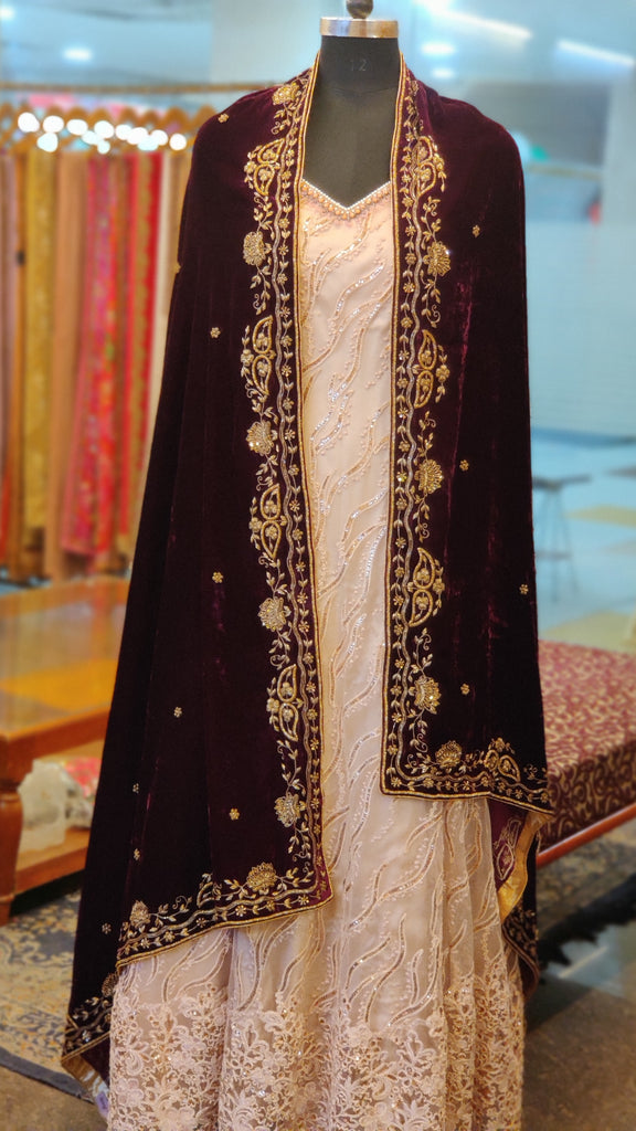 Bahar Bel - Wine Velvet Shawl