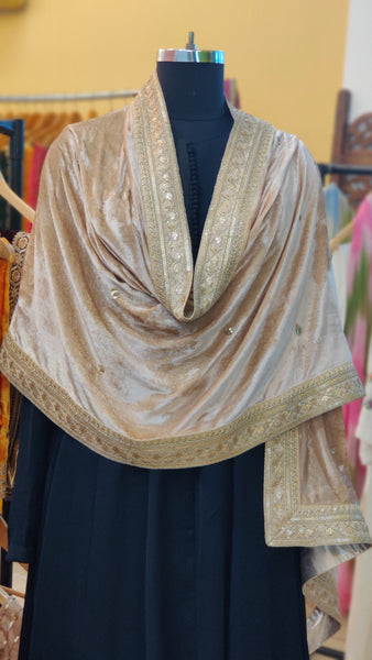Sitara Booti - Beige Velvet Shawl