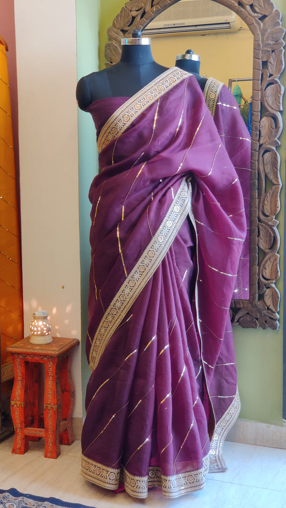 Wine Sitara Leheriya Saree